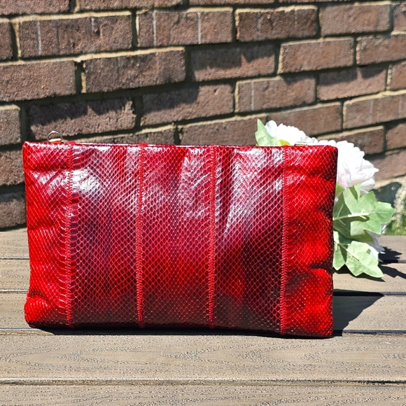 Vtg. Red phyton leather clutch purse - Picture 1 of 8